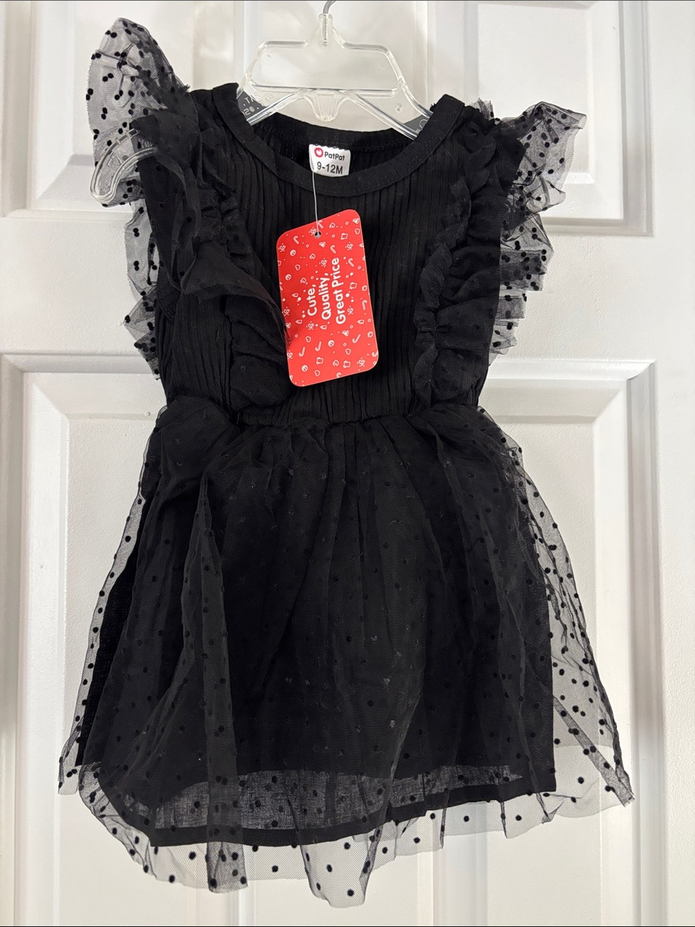 PatPat Black Ruffle Tulle Polka Dot Party Dress